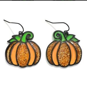 Stained Glass Glittery Pumpkin Earrings